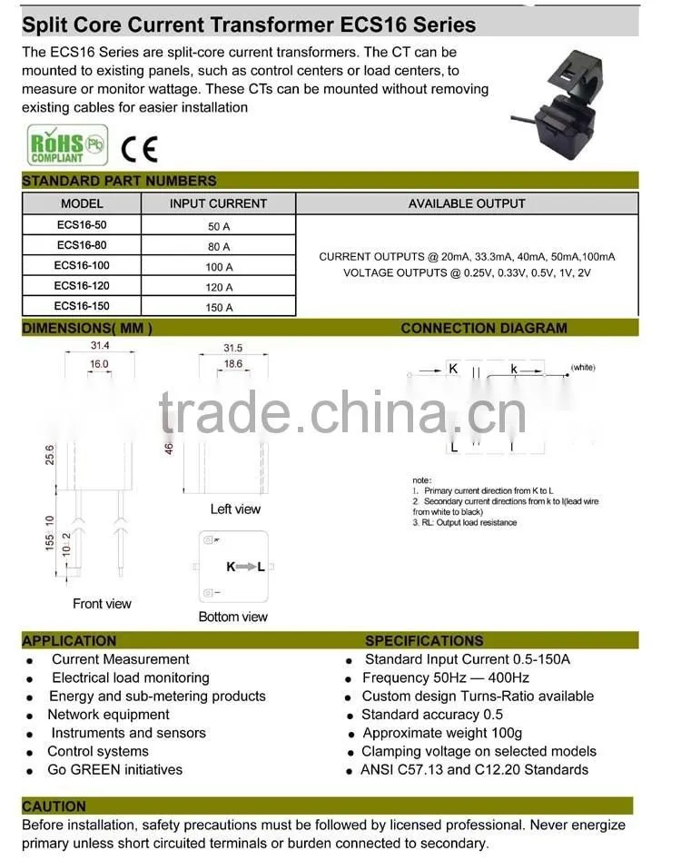 Factory Price UL CE Split Core CT, Split Core Current Transformer, Clamp-On Current Transformer