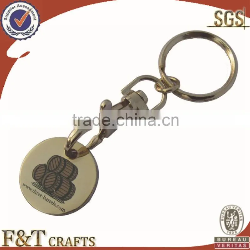 High quality plating goldl two side printing logo trolley coin/trolley coin keyring/trolley coin keychain