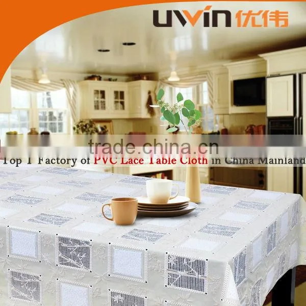 quality elegant floral printed white decorating PVC lace table cloth