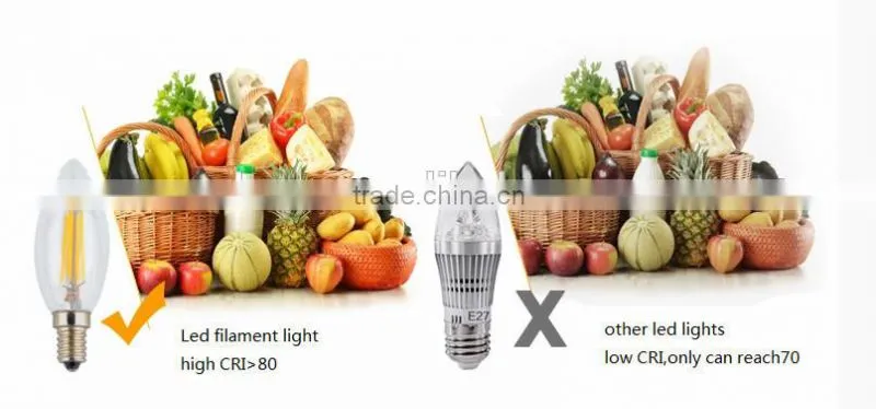 360 degree 4w CE ROHS UL E14 E12 E27 B22 candle bulb led incandescent filament for lamp
