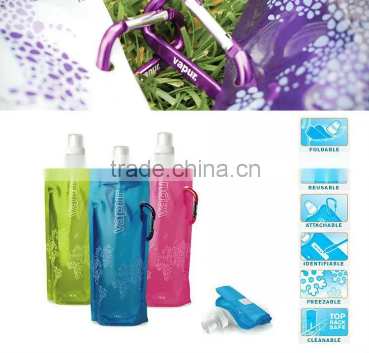 Water Bags Multicolor Green Portable Food Safety Grade PVC Foldable Water Bags with Metal Carabiner