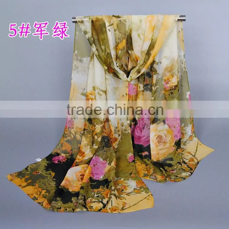 Scarf China Wholesale women fashion flowers Pattern scaves Chiffon silk 160*50 scarves pashmina shawls