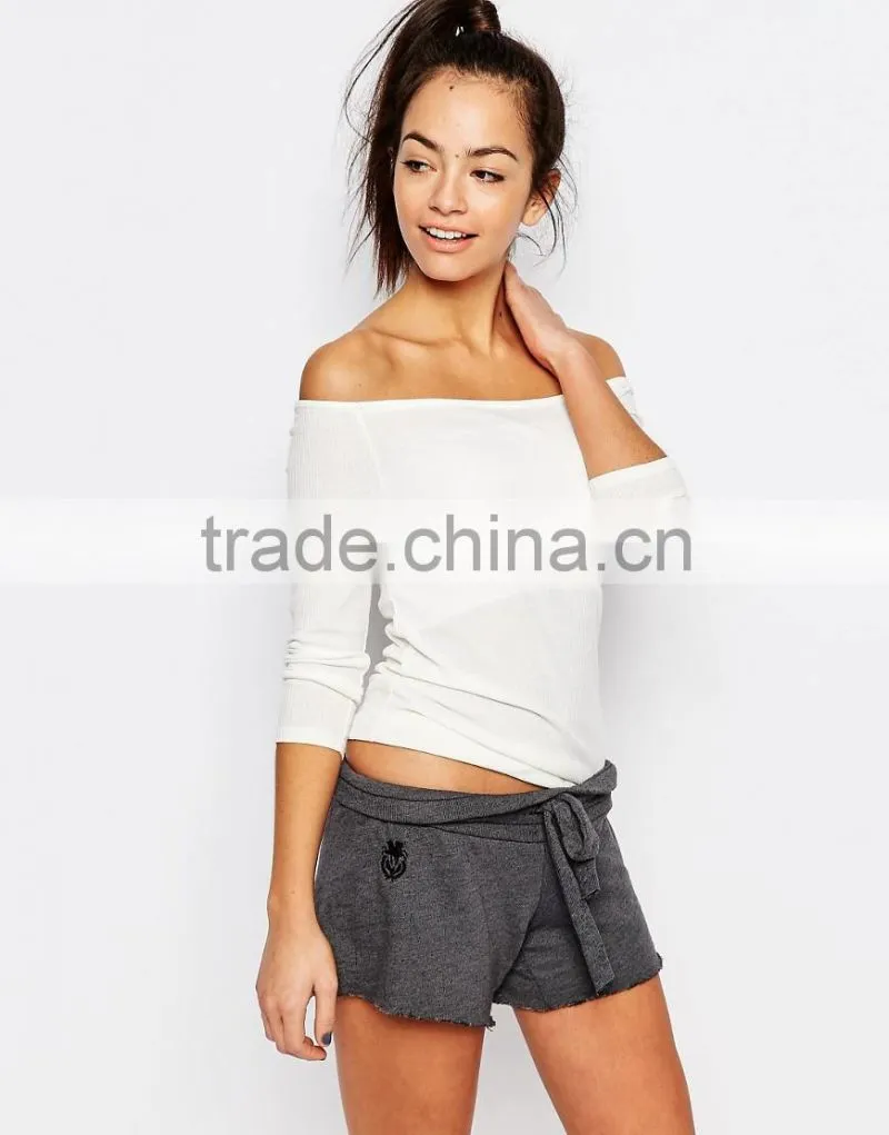 Latest design fashion women t shirt long sleeve off shoulder blank t-shirt