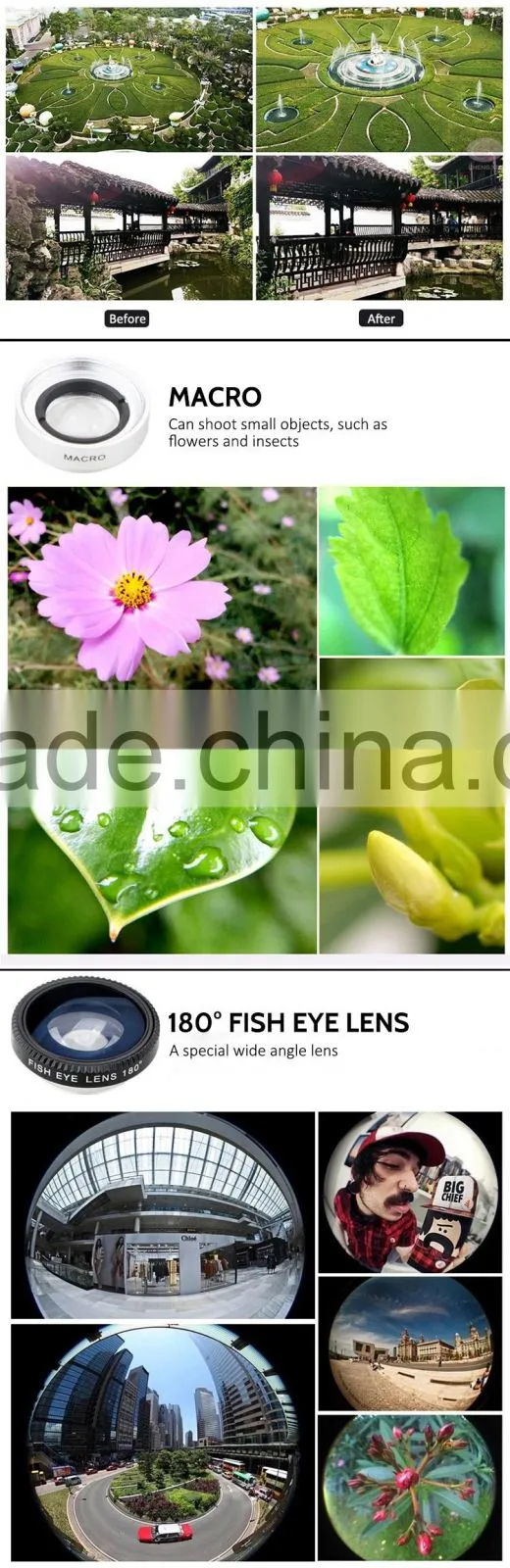 Full set Cell phone Lens 3 in 1 Clip-On Fish Eye Lens 180 degree Universal For i4 4s 5 6 fisheye lens
