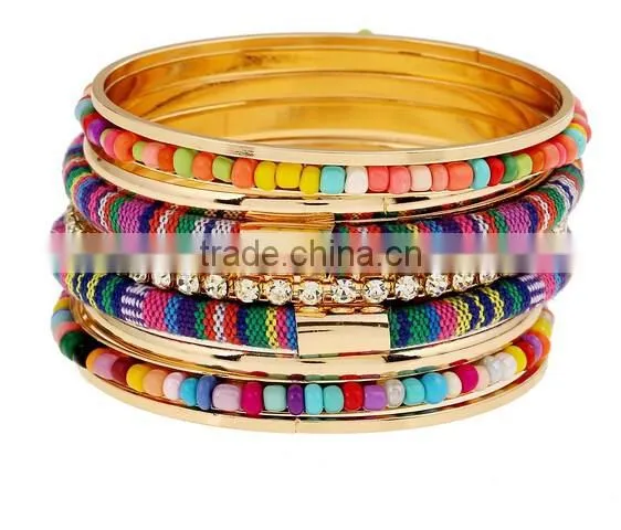 Ethnic Fusion Front Opening Bangle Handcraft Bead Bohemia Bracelet Jewelry Women