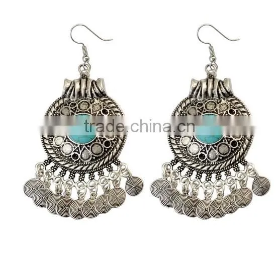 2016 Bohemian Fringed Leaves Tassels Vintage Turquoise Earrings