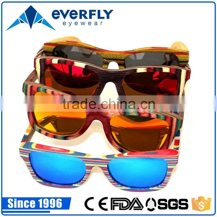 Colorful cheap handmade wood frame Polarized Mirror wooden sunglasses