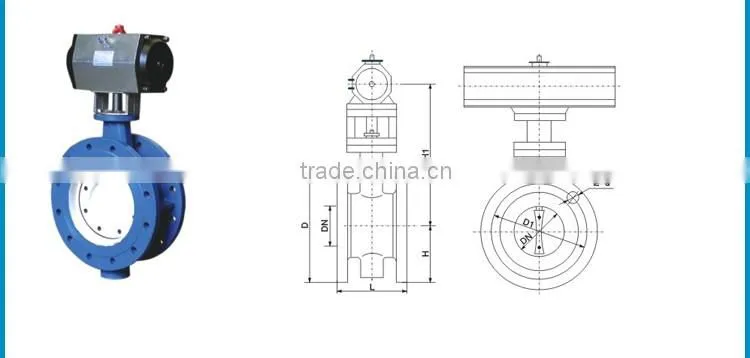 Pneumatic flange type Soft seal butterfly valve