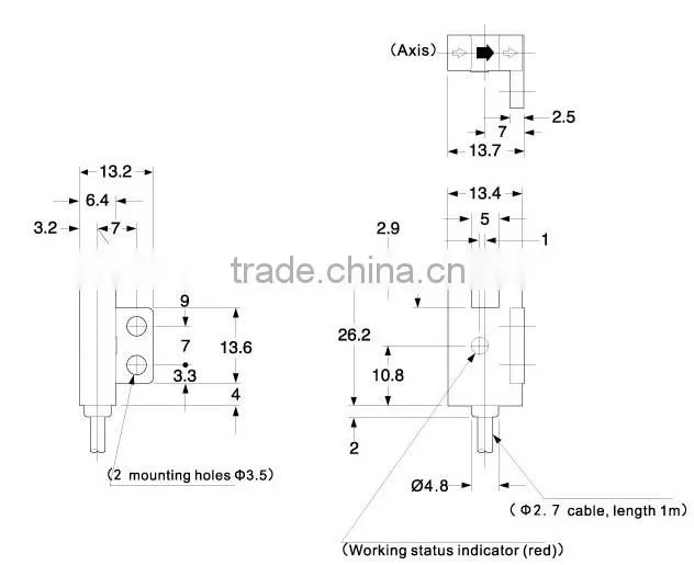5mm Slot photoelectric Sensor, 4-wire, 2m Cable,12~24VDC , FC-spx304 Series, NPN/PNP Output.