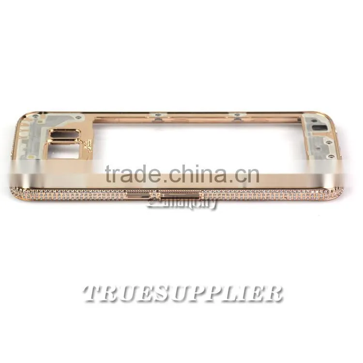 New design for Samsung rose gold middle plate with diamond for samsung s6 grand housing