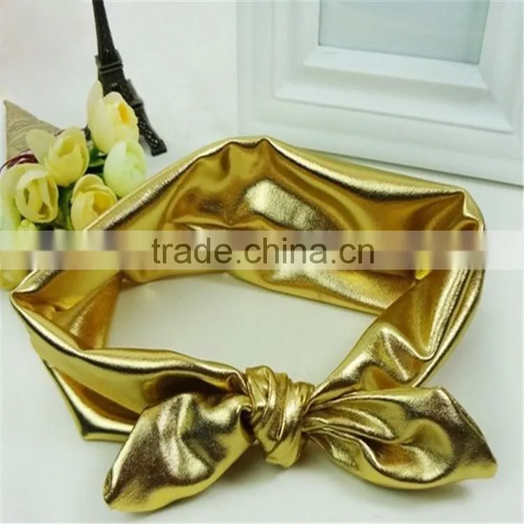 2016 Knotted Golden Silver Metallic Messy Bow Head Wrap Mix Colors / shiny bow tie hat