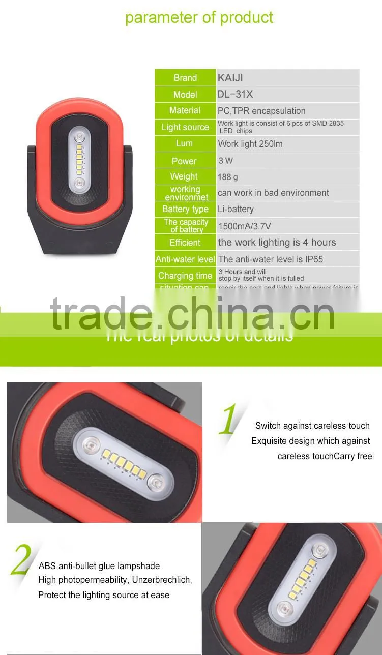 Rechargeable LED work lamp with red and blue warning light and SOS function