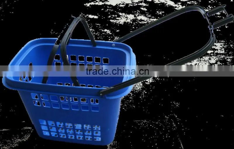 Supermarket Plastic Rolling Shopping Basket with Wheels