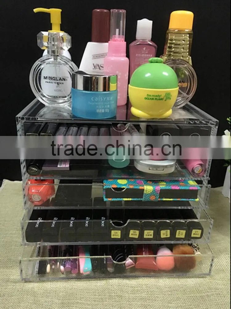 Well-made new style equisite lucite acrylic makeup cosmetic storage case with 4 drawers