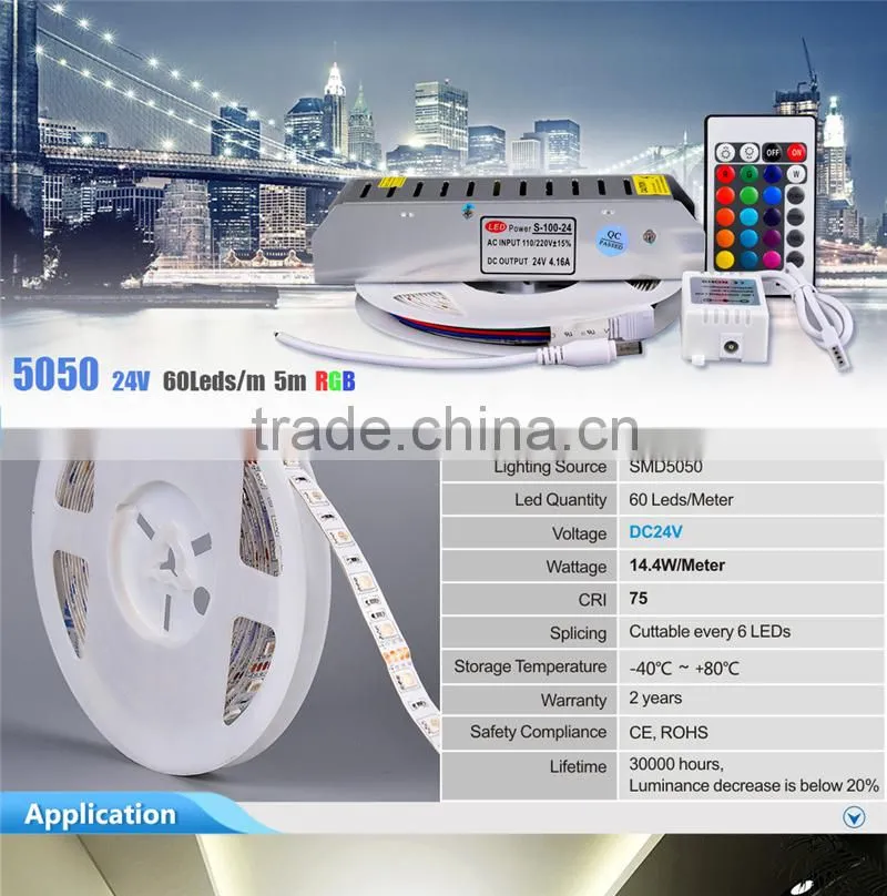 IP65 IP66 outdoor 5050 flexible waterproof rgb led strip 24v