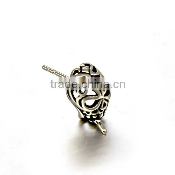 Europe Silver Stainless Steel Casting Skull Stud Earrings Punk Mens Jewelry Hot Sale