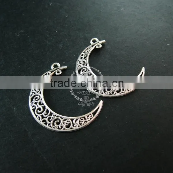 36x32mm vintage style antiqued silver plated moon connector DIY pendant charm supplies findings 1820270