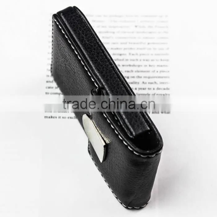 Vertical Black PU leather credit card holder with magnetic button closure and embossing LOGO