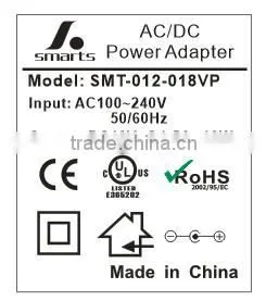EU UK US plug wall-mounted 12v 1.5a power adapter