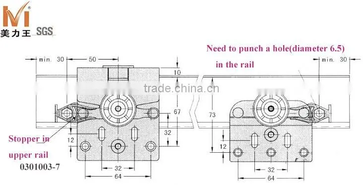 Outer Hanging Framless Sliding Wardrobe Closet Door Roller Fittings System