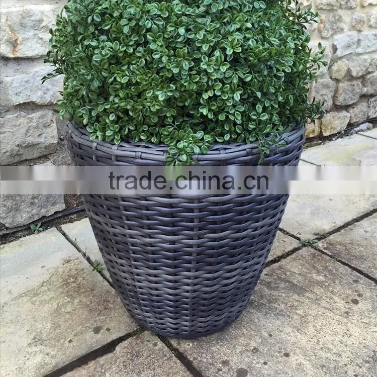 Decoration flower pot waterproof resin wicker woven garden planter