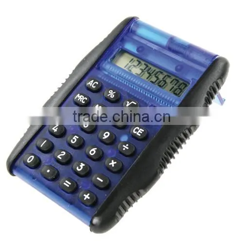 Promotional high tech 8 digital calculator with rubber sides and auto folding lid