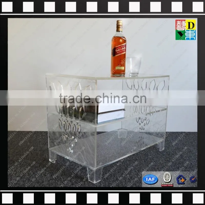 Clear acrylic serving cart glass moving trolley from shenzhen yidong