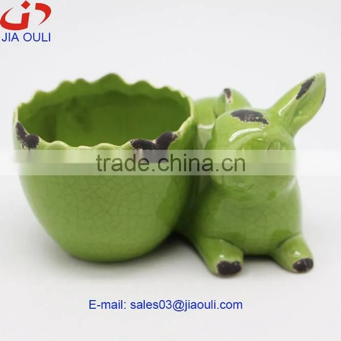 Popular sale EASTER decoration crackle glazed Ceramic Chicken planter