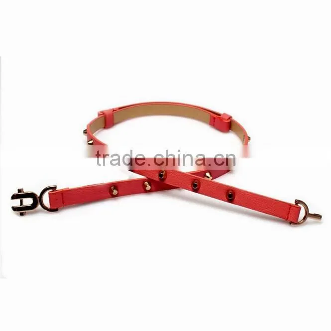 Fashion rivets decorated DU buckle sex girl thin pink PU waist belt
