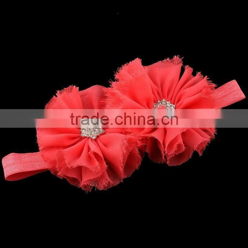 shabby chiffon flower headband with rhinestone center for kids hair accessories