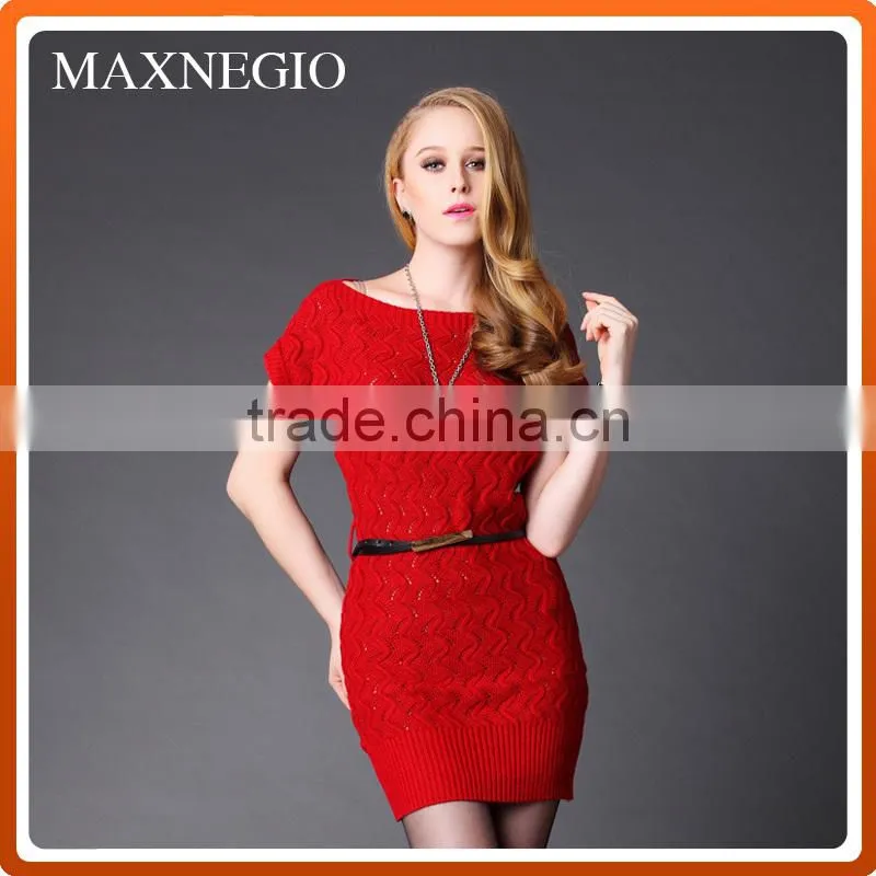Crocheted sweater dress short sleeve black dress