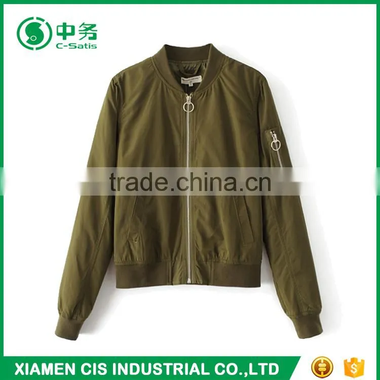 New Arrival Fashion Pure Color 100% Polyester Slim Fit Ladies Pink Bomber Jacket