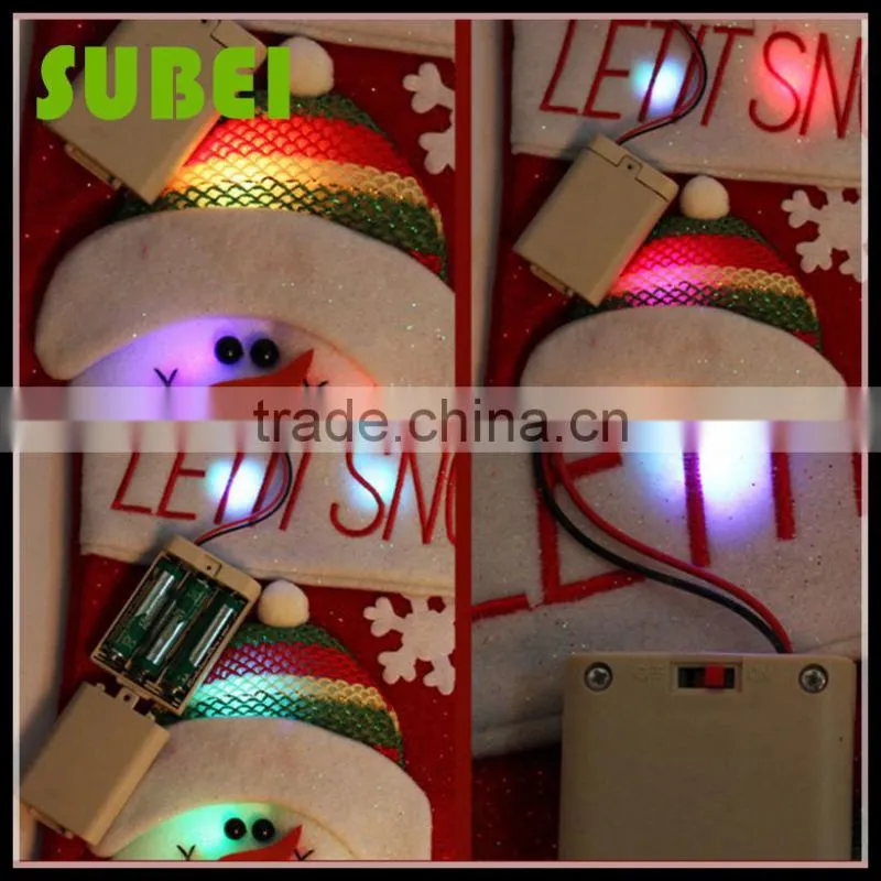 Flashing Christmas decoration socks,high-grade Christmas applique stockings