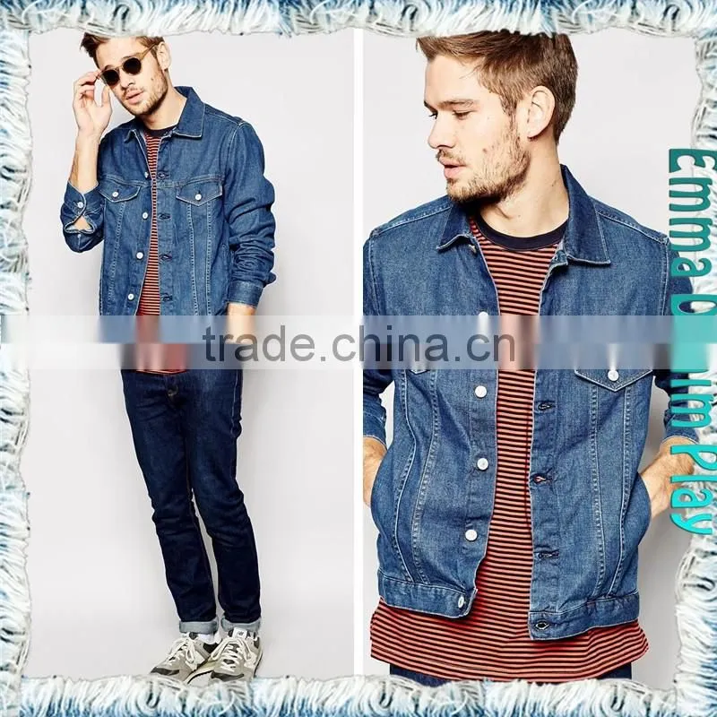 2016 Silver Button Blue Denim Males Classic Biker Style Jacket Top Customized Design
