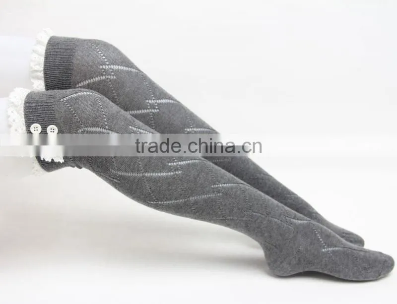 Women Socks Knitted Boot Cuffs Button Leg Warmers Crochet Lace Trim