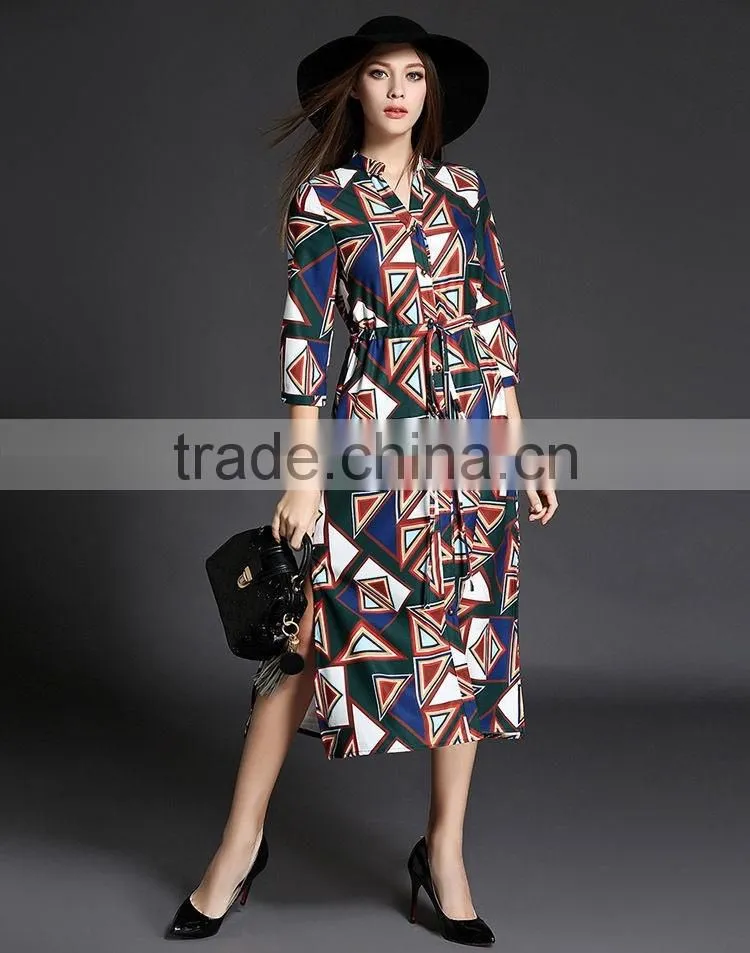 New Designs Elegant Women Printed Loose Shirt Printed Dress With Pattern Satin Dress Designs