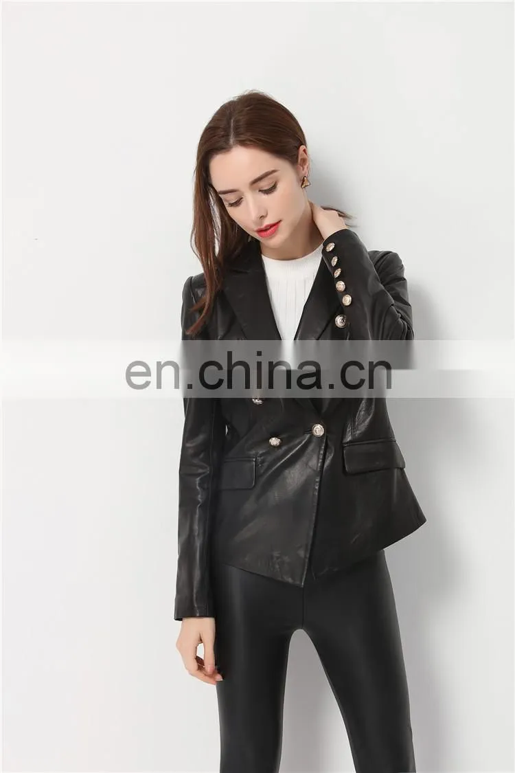 Lady Casual Spring Long Sleeve Beaded Leather Motorcycle Jacket