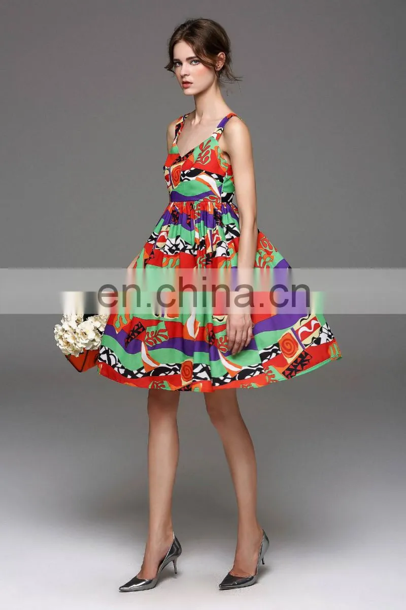 Ladies high quality linen v neck dress designs wide strap dress