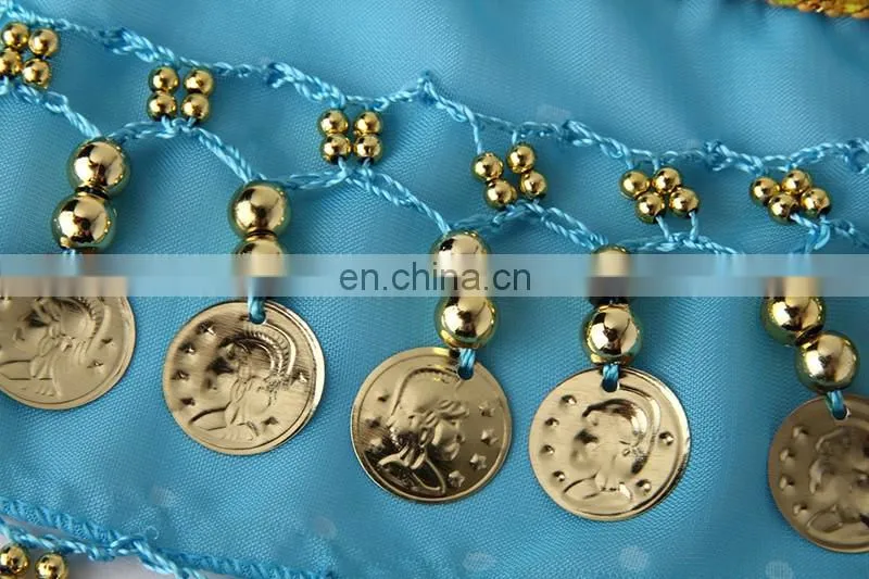 Y-2058 New product chiffon glittery gold coin children belly dance hip scarf