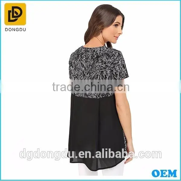 Women Latest Fashion Blouse Design Short Sleeve Lady High-Low Hem Blouse