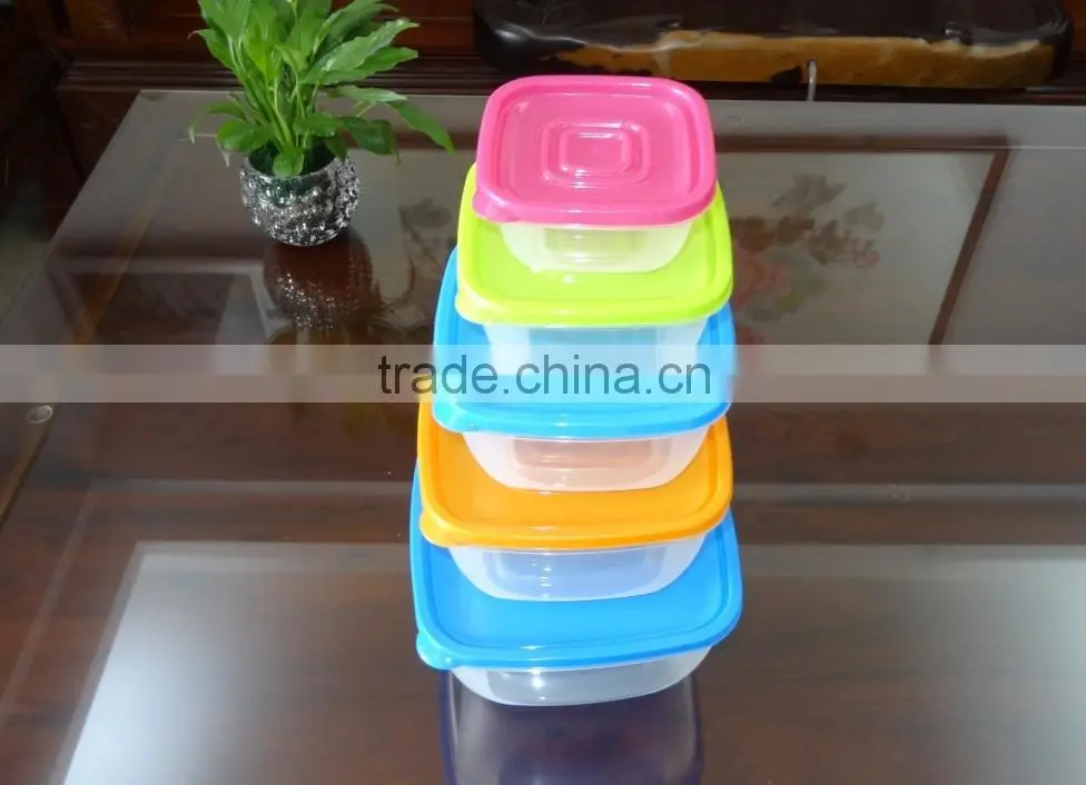 Popular 5 pcs set square plastic food storage container / food storage box