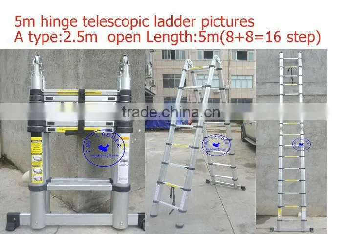 Industrial Aluminum Telescopic Ladder 5.6m=9+9=18 steps With SGS 2012 EN131