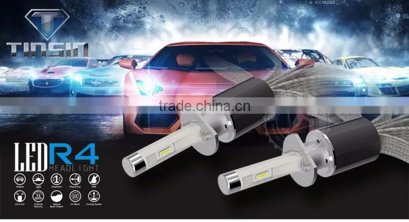 2016 hot selling new led headlight all in one plug&play R4 high power 55w h1 led bulb