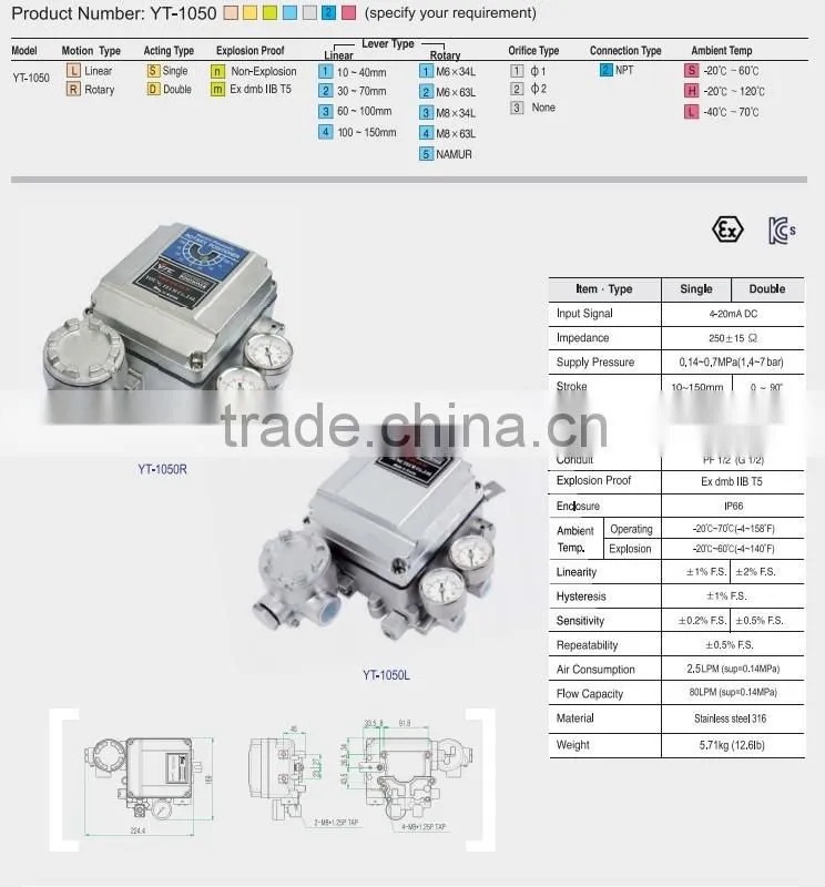 Factory direct sale YTC YT-1050 positioner price