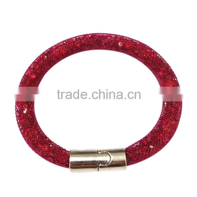 Cheap Promotion!!! 2016 Hot sale Mesh Stardust Bracelets With Crystal Filled Magnetic Clasp Charm Bangles!