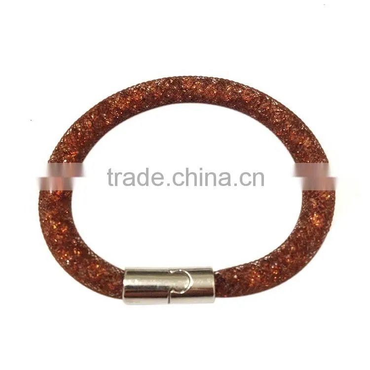 Cheap Promotion!!! 2016 Hot sale Mesh Stardust Bracelets With Crystal Filled Magnetic Clasp Charm Bangles!