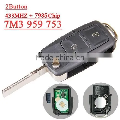 High Quality 3 button 7M3 959 753 Flip remote key with 433MHZ for vw