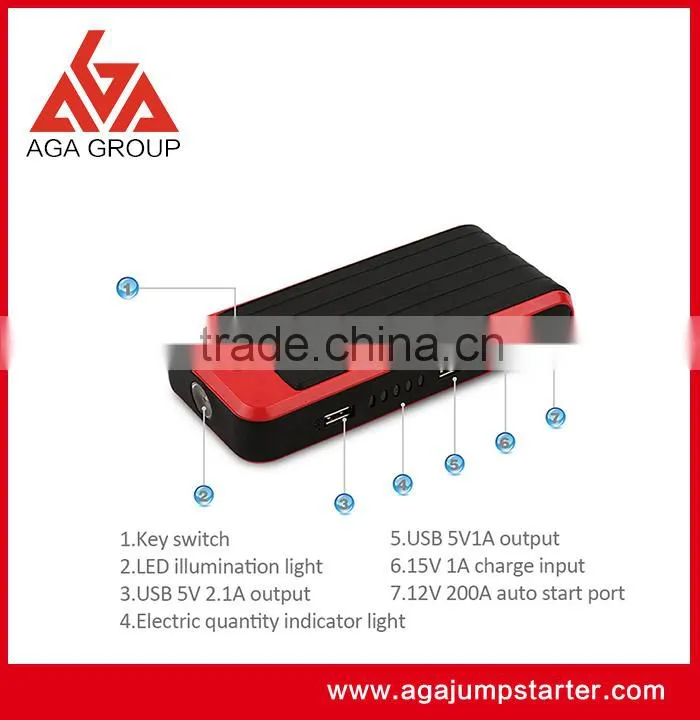 Shenzhen OEM 12000mAh Red Black 12V Mini Emergency Car Jump Charger Starter Booster with SOS Led Flash Light