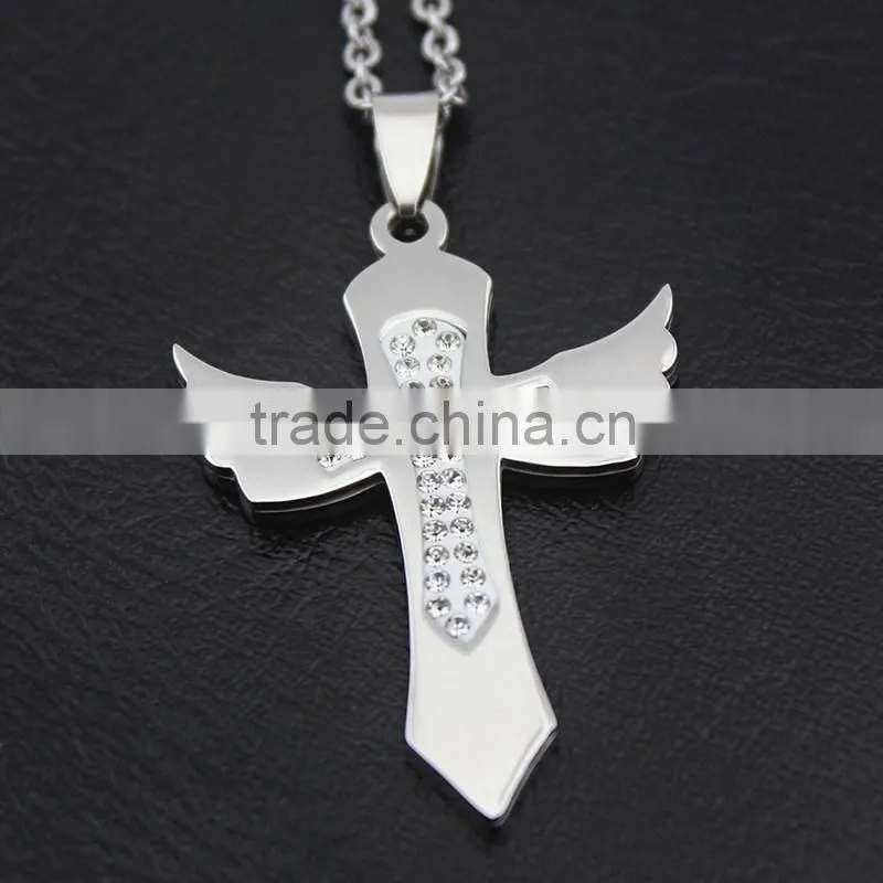 Diamond cross pendant necklace Angel Wings cross charms wholesale