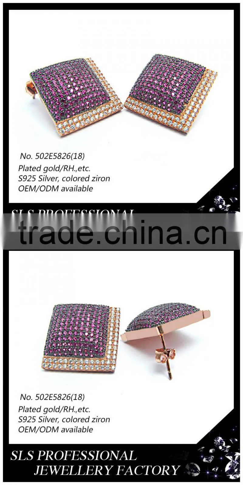 2016 Fashion and beautiful american style colored 925 silver rose gold plated stud earrings from sls Jewelry